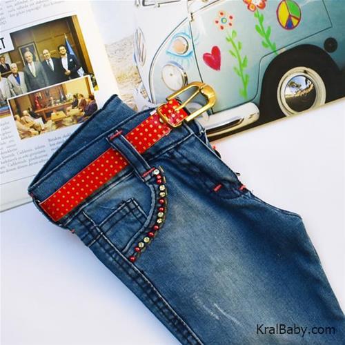 شلوار جین دخترانه ترک کمر قرمز