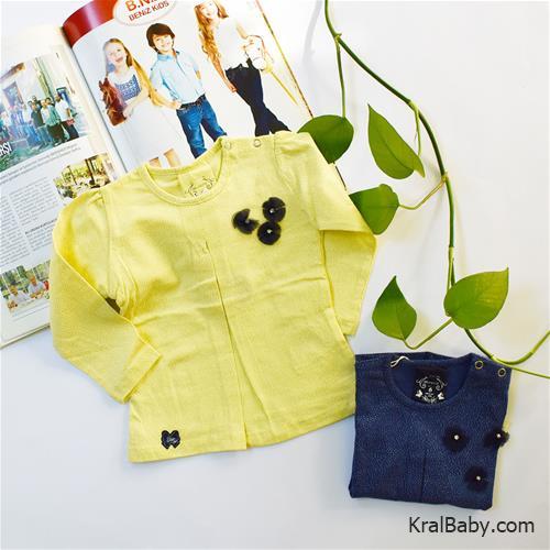 بلوز نخی دخترانه ترک طرح سه گل