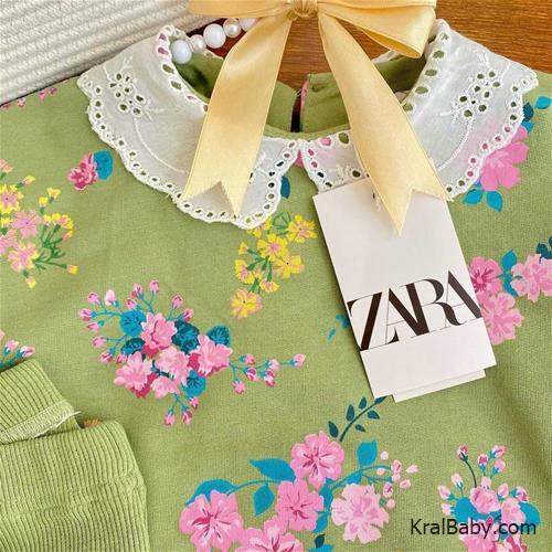 ست دخترانه یقه خامه دوزی برند zara