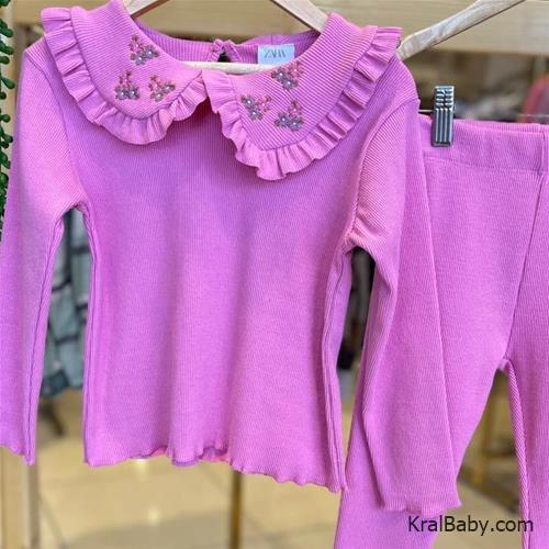 ست بلوز شلوار ترک یقه گلدار برند zara