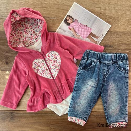 سه تیکه مخمل دخترانه ترک طرح قلب