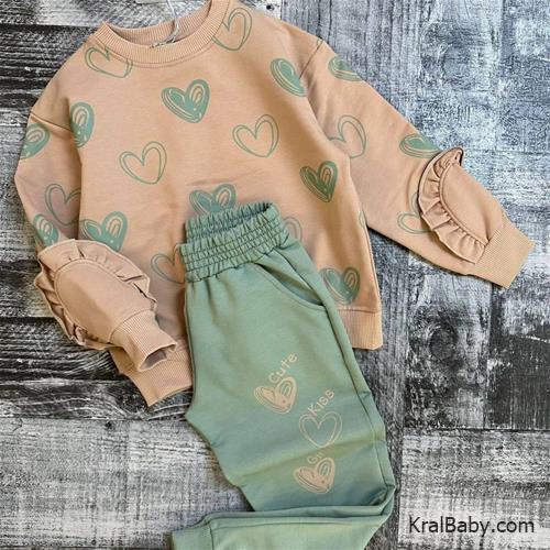 ست دخترانه ترک برند طرح قلب سبز