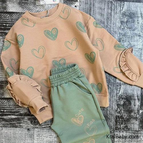 ست دخترانه ترک برند طرح قلب سبز