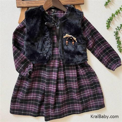 پیراهن ترک دخترانه پشم جلیقه دار