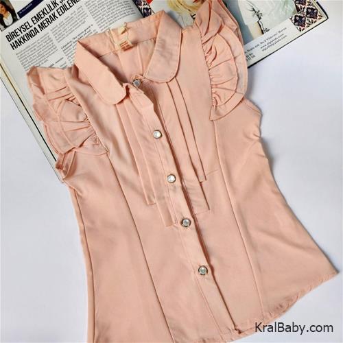 شومیز دخترانه طرح استین چین دار کد 21