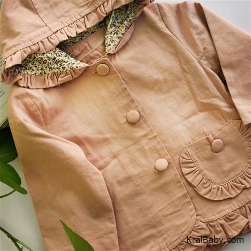 بارانی کتان دخترانه تک جیب