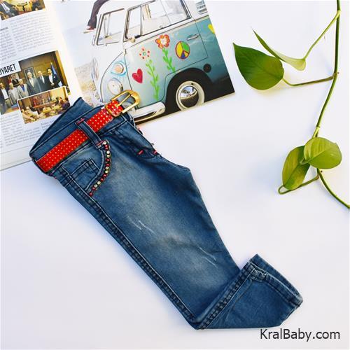 شلوار جین دخترانه ترک کمر قرمز