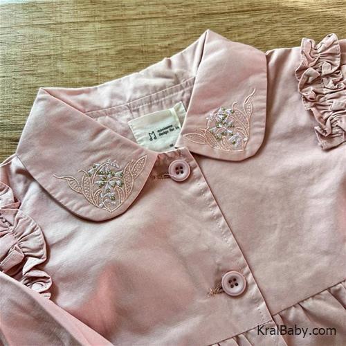 بارانی دخترانه کتان یقه گلدوزی