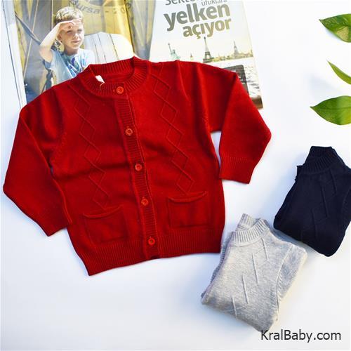 ژاکت بافت نقلی پسرانه طرح لوزی