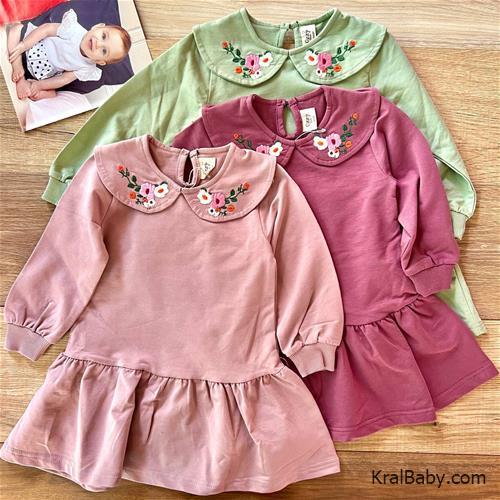 پیراهن دخترانه ترک یقه گلدوزی