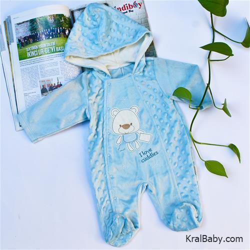 سرهم مخمل نوزادی پسرانه  کلاه دار طرح خرس