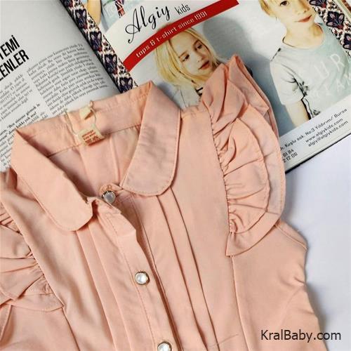 شومیز دخترانه طرح استین چین دار کد 21