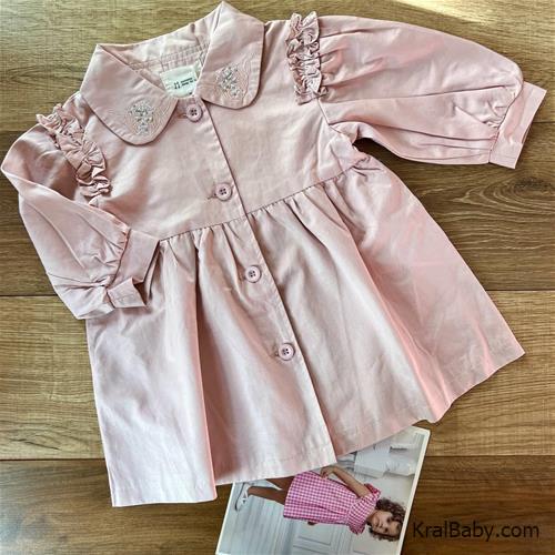 بارانی دخترانه کتان یقه گلدوزی