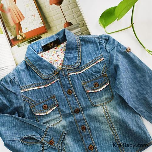 شومیز جین گلدار دخترانه وارداتی